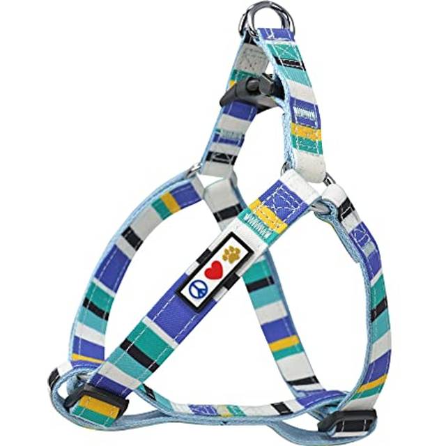 Pawtitas Pet Adjustable Solid Color Step in Puppy/Dog Harness 6 feet Matching Collar and Harness Sold Separately Small Blue/Teal/Yellow Multicolor