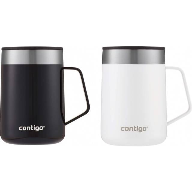 contigo Streeterville Stainless Steel Vacuum-Insulated Mug with Handle and Splash-Proof Lid  2-Pack  14 oz  Licorice and Salt