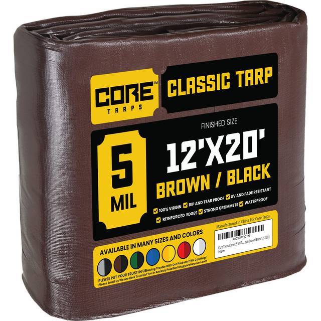 Core Tarps Classic 5 Mil Tarp Cover  Waterproof  UV Resistant  Rip and Tear Proof  Poly Tarpaulin with Reinforced Edges for Roof  Camping  Patio  Pool