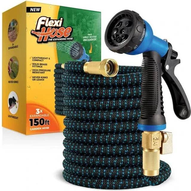 Flexi Hose Upgraded Expandable Garden Hose Pipe Including 8 Function Spray Gun Nozzle - Extra Strength with 2 cm Solid Brass Fittings
