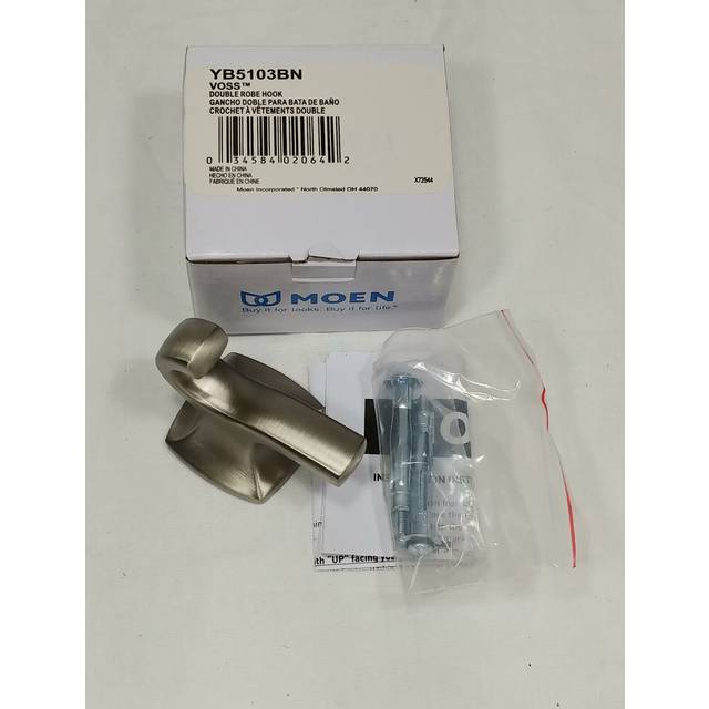 Moen Voss Brushed Nickel Bathroom Double Robe Hook  Wall Mounted Metal Hanger for Towels or Robes  YB5103BN