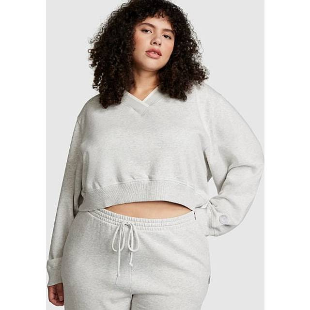 Victorias Secret PINK Heather Grey Elevated Fleece V-Neck Sweat Top - heather grey - MEDIUM