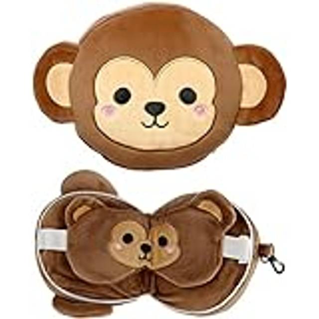Relaxeazzz Monkey Plush Travel Pillow & Eye Mask - Nakkepude