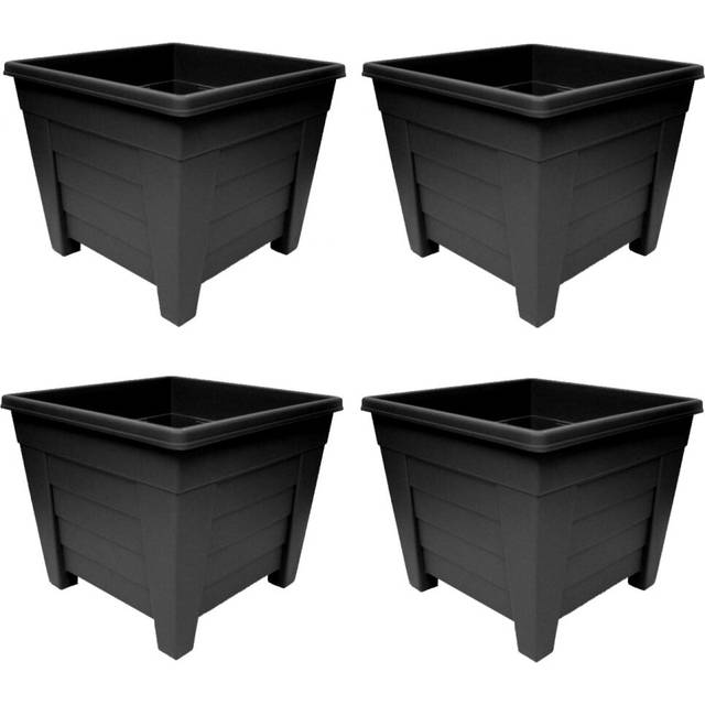 4 x 27cm Square Black Colour Grosvenor Plastic Patio Planter