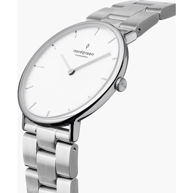 Nordgreen Men's Minimalist Designer Watch - Silver Case - White Dial - 3 Linked Metal Watch Strap