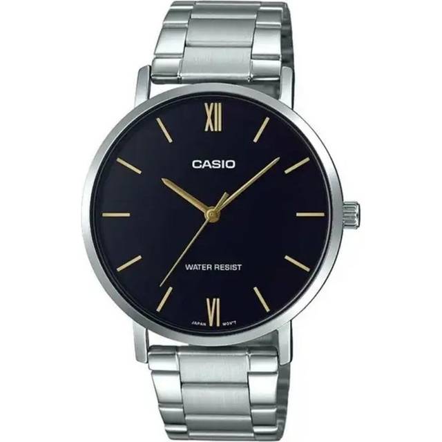 CASIO Waterproof Quartz Silver/Black Dial Black Analog - Free
