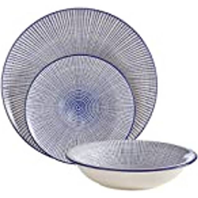 Unique 12 Piece Blue & White Dinner Set,Dolomite Dinnerware Plates And Bowls,Scratch-Resistant Crockery Set - Multi - One Size
