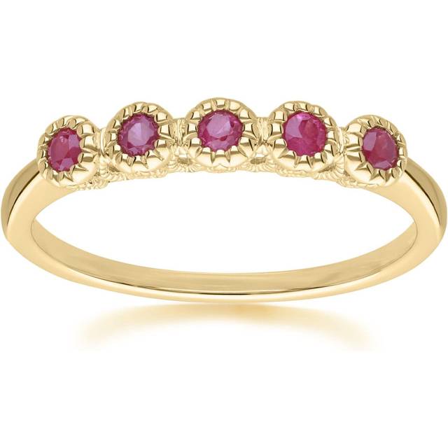 Classic Round Ruby Five Stone Eternity Ring in 9ct Yellow Gold