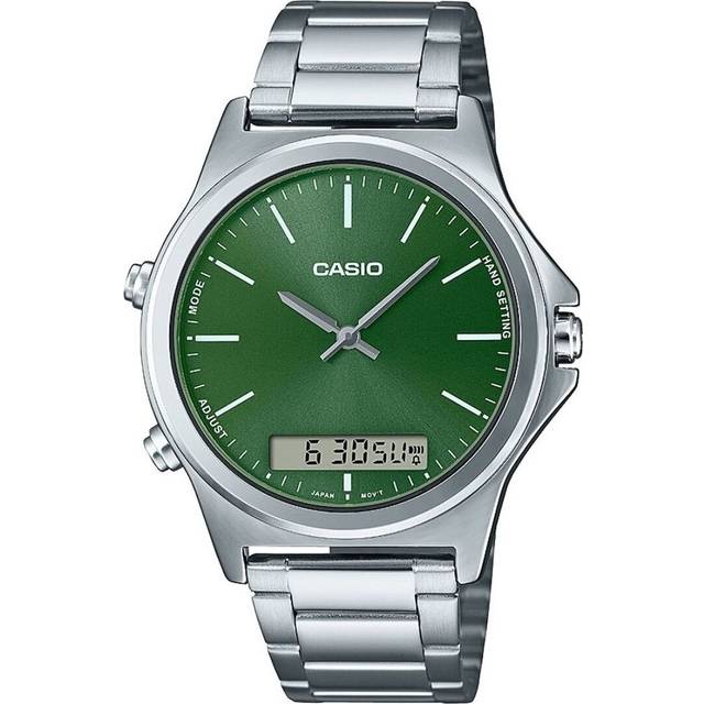Casio MTP-VC01D-3EUDF Men's Analog-Digital Watch – Green Dial with Stainless Steel Bracelet