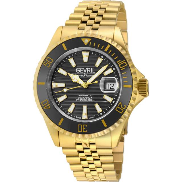 Gevril Mens Chambers Black dial 42605 Swiss Automatic Sellita SW200 Watch - Gold Stainless Steel - One Size