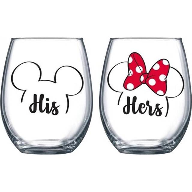 Mickey Mouse 804554 Mickey & Minnie His & Hers Stemless Wine Glass Set