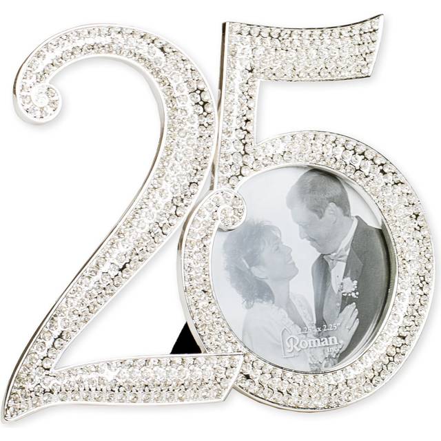 Roman Rhinestone Bead Encrusted 25th 4 x 4.5 inch Zinc Alloy Table Top Photo Frame