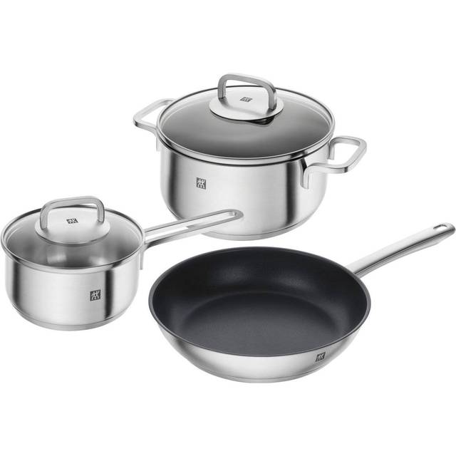 Zwilling - Cube, Pots and pans set 3-pcs - Sølv-Sort - 18/10 stainless steel