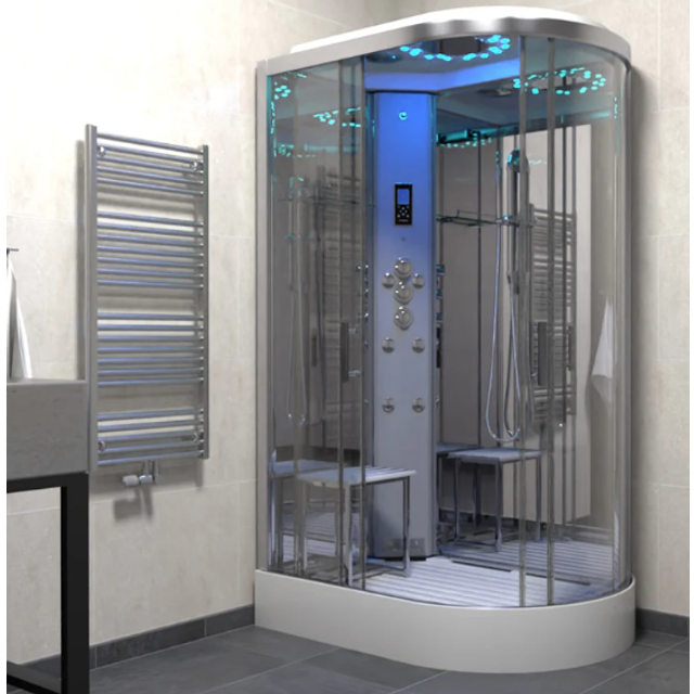 Insignia Steam Shower Cabin 1200x800mm LH Quadrant Body Jets Platinum Chrome