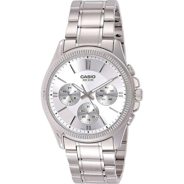 Casio Mtp-1375d-7avdf Men's Analog Watch â White Dial, Stainless Steel Bracelet, Day-date Display