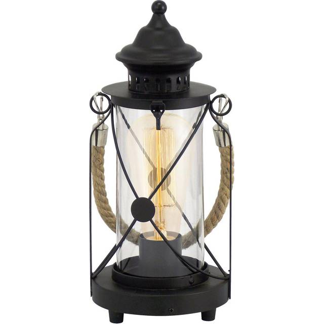 Table Lamp Desk Light Black Steel & Glass Lantern Shade 1 x 60W E27 Bulb