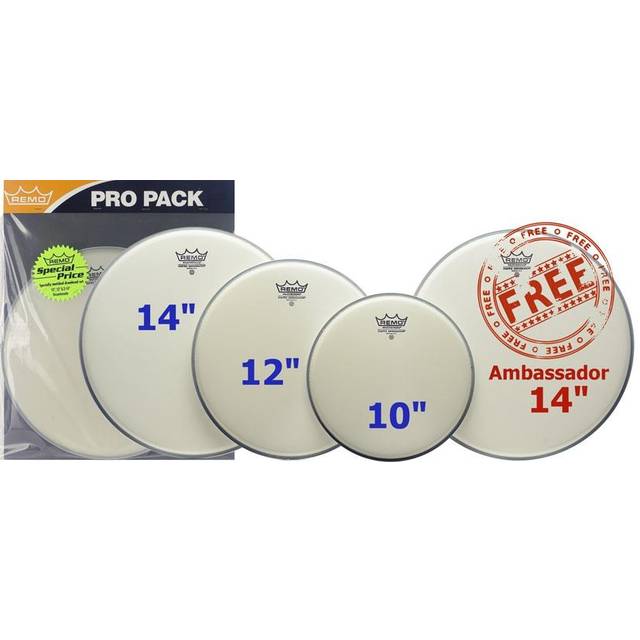 Remo Ambassador Coated Tom Pack - 10 12 14" Heads + Free 14 Ambassador