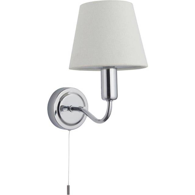 Bathroom Wall Light Fitting - Chrome Plate & Ivory Fabric Shade - Modern