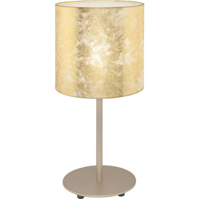 Table Lamp Champagne Slim Stem Round Base Shade Gold Fabric Bulb E27 1x60W