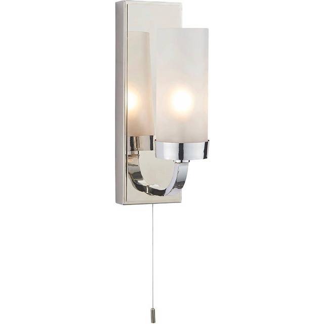 Polished Chrome Bathroom Wall Light & Frosted Glass Shade - Decorative Sconce