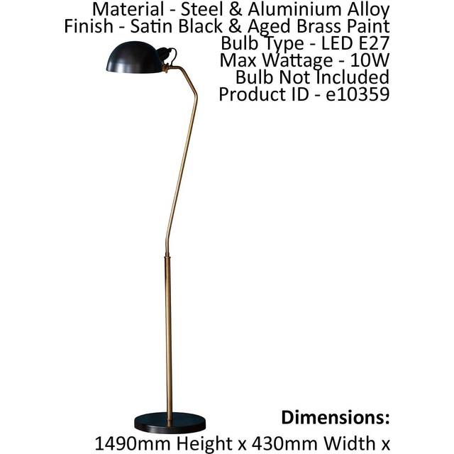 Floor Lamp Light Satin Black & Aged Brass Paint 10W Led E27 Standing - One Size