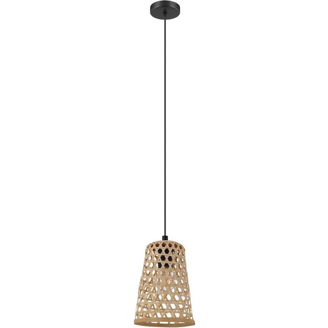 Hanging Ceiling Pendant Light Black & Wicker 1 x 40W E27 Hallway Feature Lamp