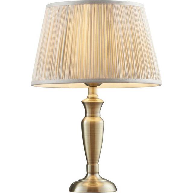 Table Lamp Antique Brass Plate & Oyster Silk 60W E27 Base & Shade e10534
