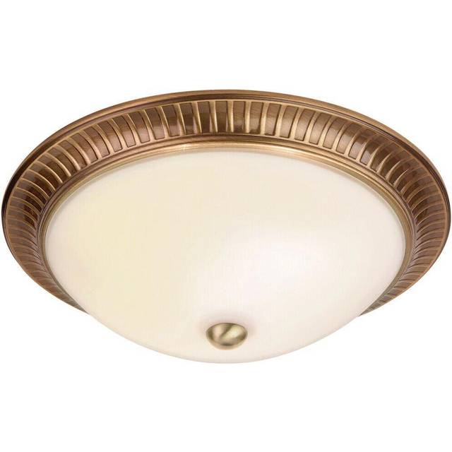Semi Flush Ceiling Light Brass & Frosted Glass Round Traditional Lamp & Rose