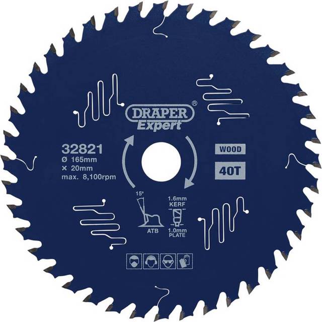 Draper Expert 32821 TCT C/Saw Blade-Wood-PTFE Coating 165x20mm 40T