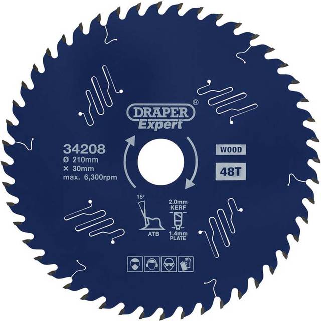 Draper Expert PTFE TCT Circular Saw Blade for Wood 210mm 48T 30mm