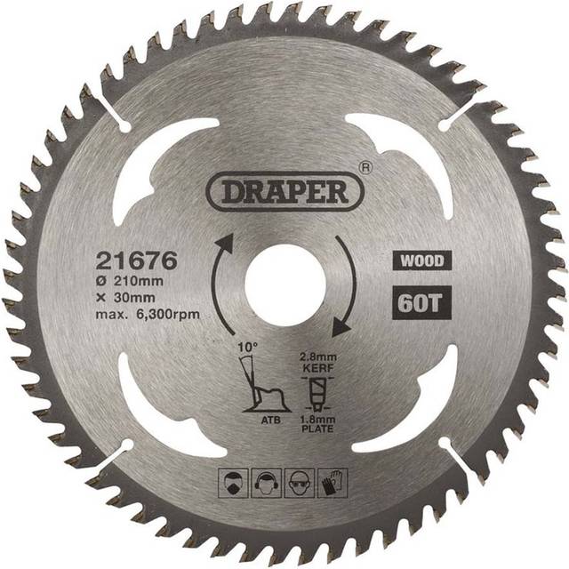 Draper 21676 TCT Circular Saw Blade for Wood, 210 x 30mm, 60T