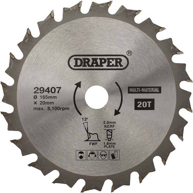 Draper 29407 TCT Multi-Purpose Circular Saw Blade, 165 x 20mm, 20T