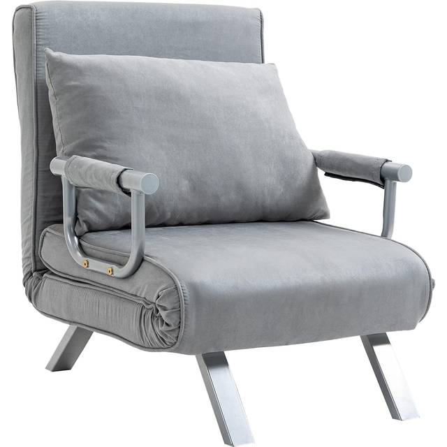 HOMCOM Foldable Portable Armchair Bed With Pillow Light Grey, Grey