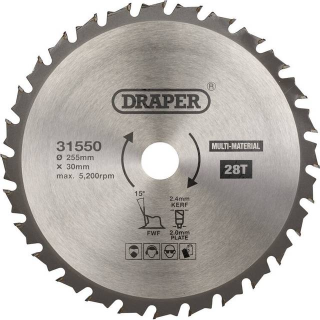 Draper TCT Multi Purpose Circular Saw Blade 255mm 28T 30mm