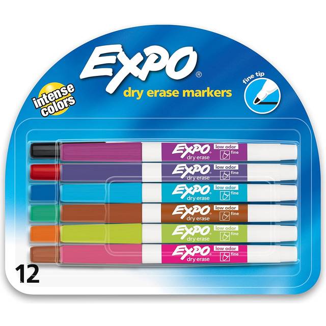 Expo 86603 Low Odor Dry Erase Markers  Fine Point  Assorted  12-Set