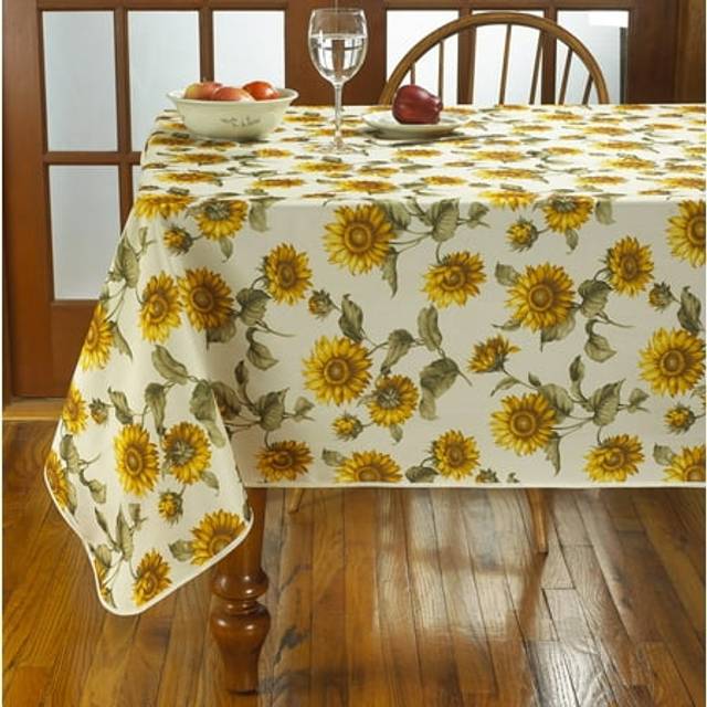 "Violet Linen Classic Euro Sunflower Tablecloth with Large Sunflowers Design  60"""""""" X 102"""""""""