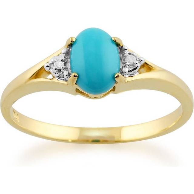Classic Oval Turquoise & Diamond Ring in 9ct Yellow Gold