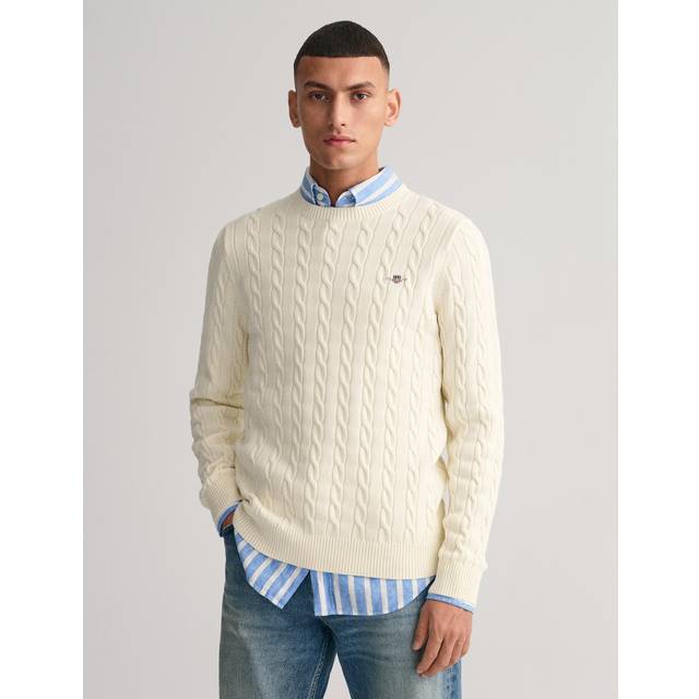 Gant Classic Cotton Cable Knit Jumper Cream