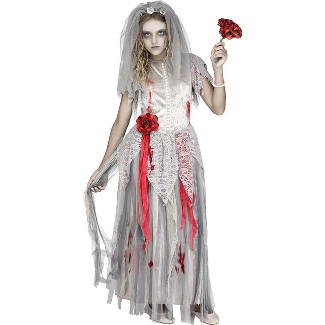 Zombie Bride Girls Costume - Gray&#47;Red&#47;White (M)
