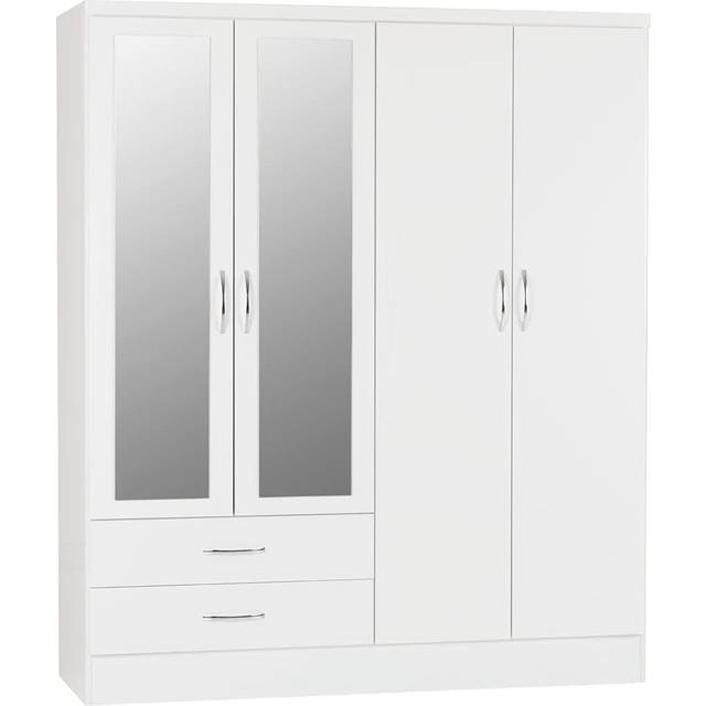 Nevada 4 Door 2 Drawer Wardrobe, Mirrored - Nevada White