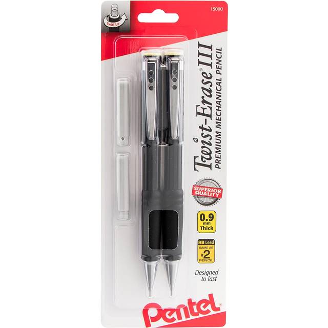 Pentel Twist-Erase III Mechanical Pencils  0.9 mm  Assorted Barrel Colors  Pack Of 2 Pencils