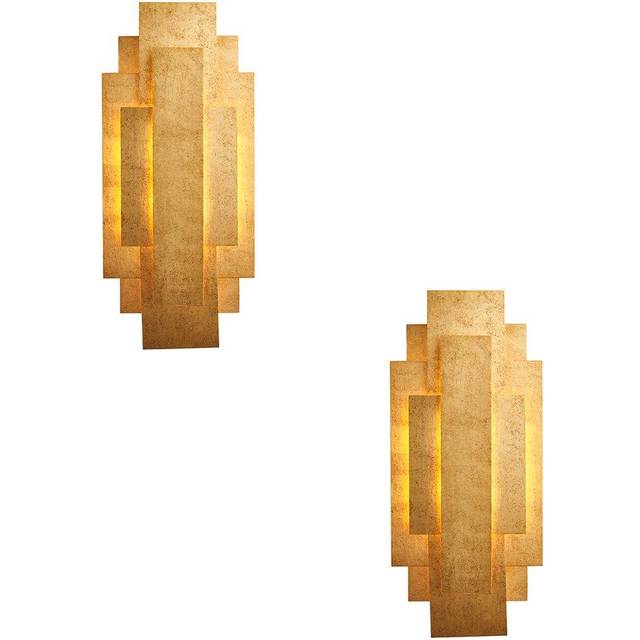2 PACK Antique Gold Leaf Panel Wall Light - Twin G9 LED - Decorative Sconce