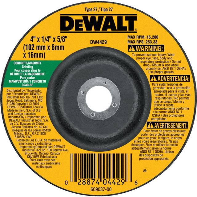 DEWALT DW4429 4-Inch by 1/4-Inch by 5/8-Inch Concrete/Masonry Grinding Wheel