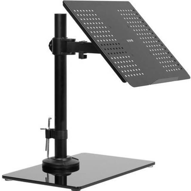 VIVO Free Standing Single Laptop Desk Stand with Sleek Glass Base  Adjustable Arm with Ventilated Notebook Tray  Fits up to 17 inch Laptops