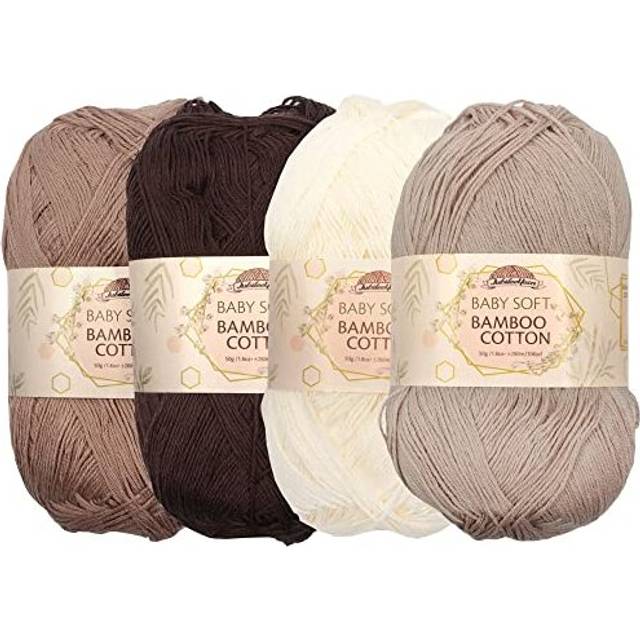 JubileeYarn Baby Soft Bamboo Cotton Yarn 50gSkein Shades of Brown 4 Skeins