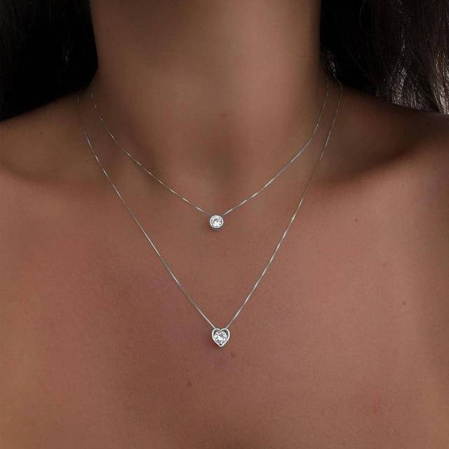 SHEIN Rhinestone Heart Decor Layered Chain Necklace Valentines