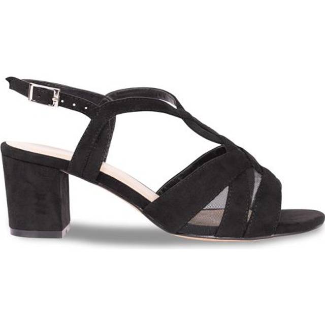 Paradox London Narelle Black Microsuede Wide Fit Block Heel Sandals