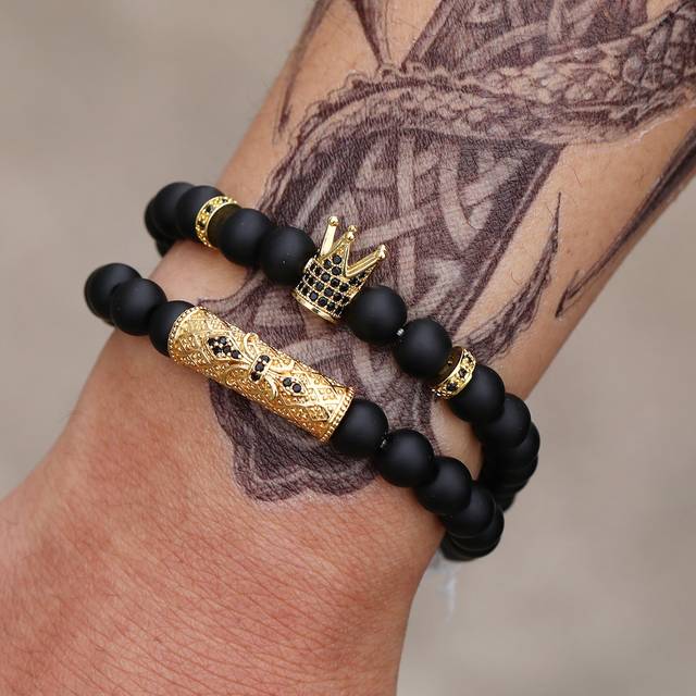 RINTOLER Fashionable and Popular 2pcs Men Beaded Bracelet Copper for Vacation and for a Stylish Look