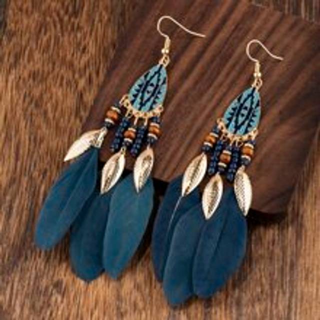 SHEIN 1pair Vintage Feather Drop Earrings For Women For Daily Decoration