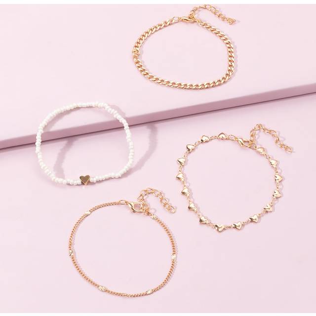 SHEIN 4pcs Holiday Style Heart Chain Pearl Anklet (Random Heart Chain Quantity, Based On Length) Valentine&#39;s Day Valentines,Mom,Mother,Mother&#39;s Day,Gift